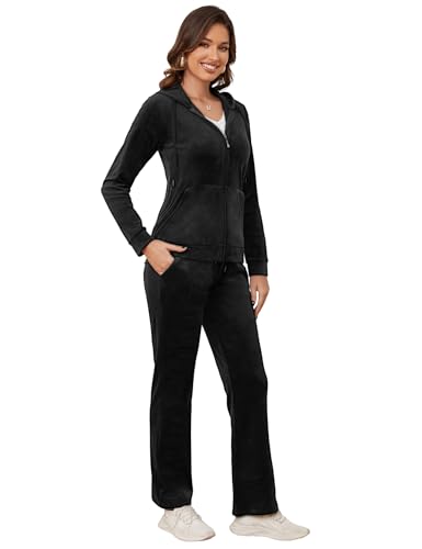 MIDNIGHTSUN Women's Velour Tracksuit 2 Piece Full Zip Hooded Sweatsuits Outfits Velvet Sportswear Jogging Set2