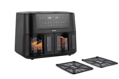 Linsar Dual Zone Heteluchtfriteuse met dubbele kamer, 8 liter, Air Fryer, 2 manden met kijkvenster, touchscreen, 9 voorinstellingen - 3000W (Zwart) - Afbeelding 3