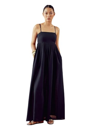 Image of FIORRA Women's Black Solid Linen Maxi Dress