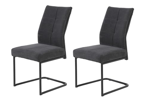 Hela Tische, 2er Set Esszimmerstuhl, Schwingstuhl Dagmar, XL Sitzbreite, Komfortsitz Federkorb, Cordstoff anthrazit, Metallgestell schwarz,...