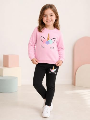 Image of RETSUGO Toddler Girls 2 Piece Outfits Long Sleeve Sweatshirt Leggings Pants Fall Winter Casual Clothes Sets 3‑8 Years