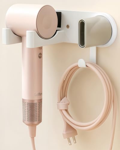 chochoyah Hair Dryer Holder Wall Mounted Hair Dryer Organizer Self Adhesive Compatible with Dyson Blow Dryer Holder Aluminum BlowDryer Holder Wall Mounted for Bathroom White