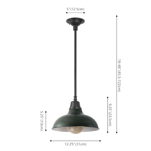Image of JONATHAN Y Jasper 12.25 inch Matte Green & Black Industrial Metal Dome Pendant