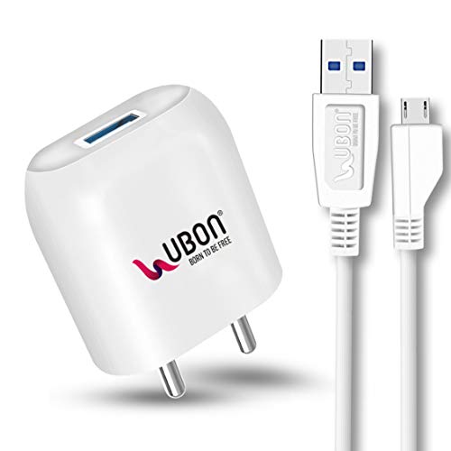 Image of UBON Boost Series Mobile Charger CH-58 2.4 Amp Wall Charger Fast Charging Adapter with Micro USB Cable for Smartphone & Tablets, BIS Certified, Smart Protection for Short Circuit & Overheating- White