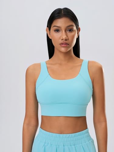 Image of ABOCIW Longline Sports Bra for Women V Back Wireless Padded Medium Support Yoga Bra Workout Crop Tank Tops