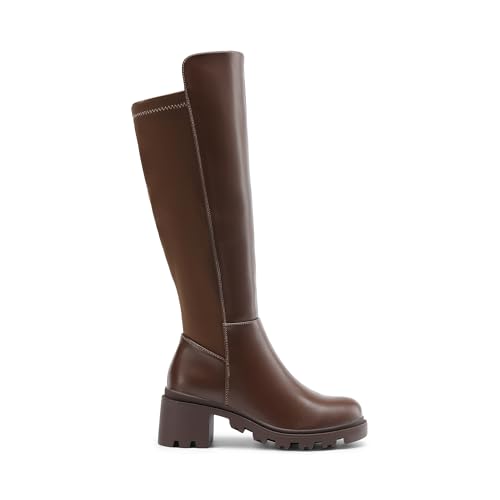 DREAM PAIRS DREAM PAIRS Women's Knee High Boots, Comfortable Platform Round Toe Stretch Boots for Women,Size 8,Light Brown,SDKB2310W