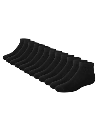 Hanes Boys Socks, Double Tough Cushioned Ankle And No Show, 12-pair Packs Athletic-socks, Ankle - Black - 12 Pack, Medium US