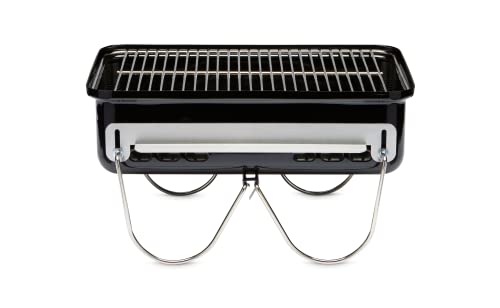 Weber Go-Anywhere Holzkohlegrill/Tragbarer Grill mit klappbaren Beinen, Kompaktes Design für Camping und Picknicks, Robuste Emaille, Präzise Temperaturregelung, 42 x 26 cm Grillfläche, Schwarz