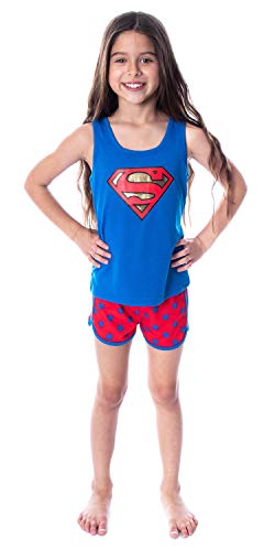 DC Comics Girls' Superman Pajamas Classic Logo Racerback Tank and Shorts Loungewear Pajama Set4