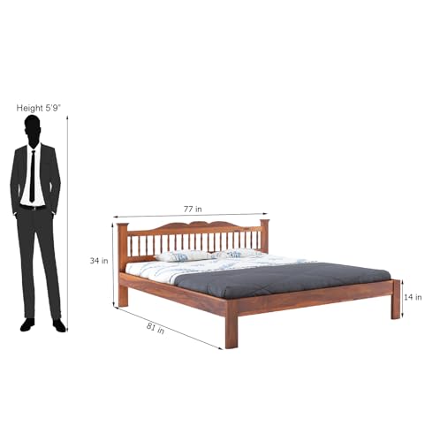 Image of Wooden Arch King Size Bed Without Storage | Wooden Double Bed Cot Bed for Bedroom Furniture | Palang Double Bed for Hotels | Solid Sheesham Wood, Honey Finish