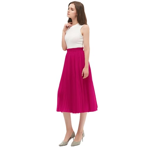 Image of GOOBGS Women's Pleated A-Line High Waist Flowy Midi Skirt