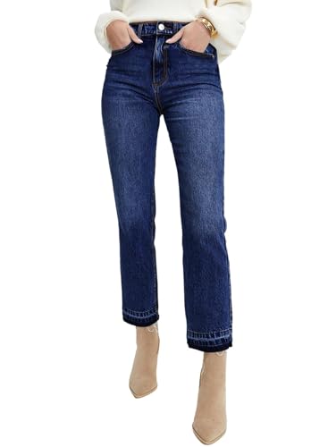 Astylish Womens High Waisted Straight Leg Ankle Jeans Casual Stretch Denim Pants