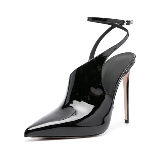 Women's Slingback Pumps Stiletto High-Heeled Sandals Closed Pointed Toe Sky High Heels Ankle Strap Buckle Dress Party Wedding Shoes Red/Black/Burgundy
