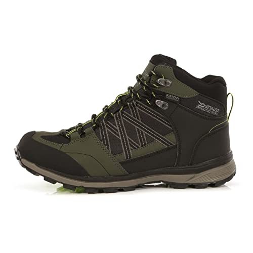 Regatta Mens Samaris II Waterproof Walking Ankle Boots, Dark Khaki Lime Punch, 6.5