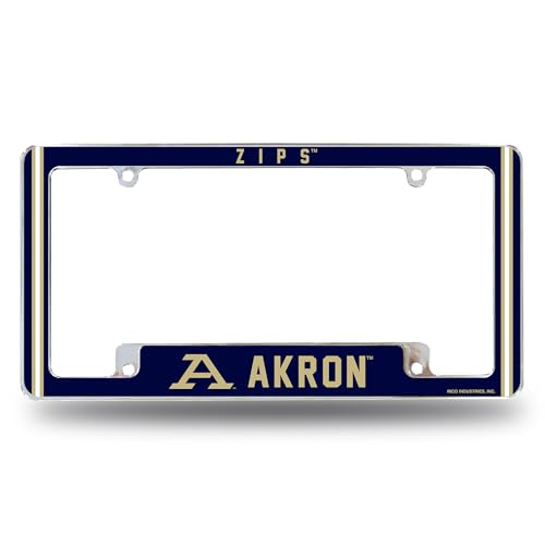 Rico Industries NCAA University of Akron Zips 12" x 6" Chrome All Over Automotive License Plate Frame for Car/Truck/SUV