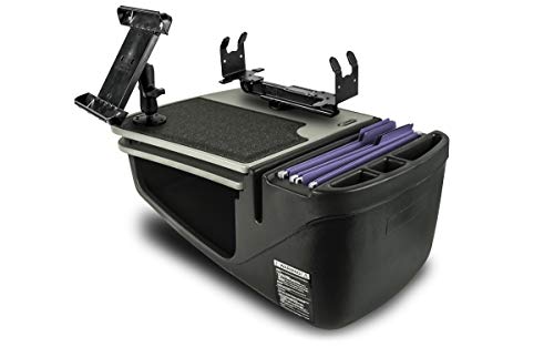 Image of AutoExec AE-GMCD-PS-TAB-GT GripMaster Car Desk for Your Vehicle Workstation and Mobile Office, Grey with Printer Stand and Tablet Mount