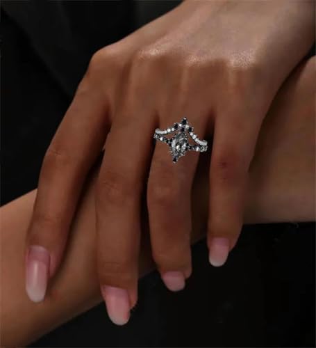 Marquise Cut Gemstone Engagement Ring Set for Women Art Deco Rose Gold 1Ct Alexandrite and Moissanite Wedding Ring 925 Silver 10K 14K Solid Gold Bridal Set for Wife2