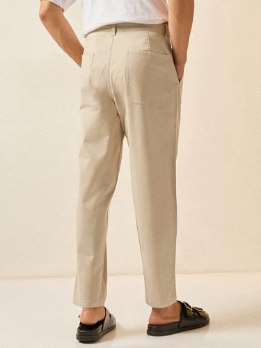 Image of THE BEAR HOUSE Men's Cotton Solid Cropped Carrrot Fit Chinos