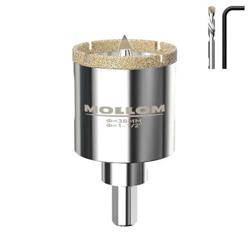 Image of MOLLOM 1-1 /2 inch (38mm) Diamond Hole Saw with 2 Pilot Drill Bit | Tile Hole Saw Smooth Cutting Porcelain Tiles,Ceramic,Marble,Granite