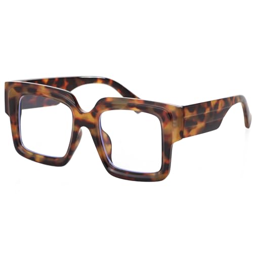 Image of Oversized Square Blue Light Glasses Women Men Thick Big Frame Computer Eyewear Non Prescription Eye Glasses