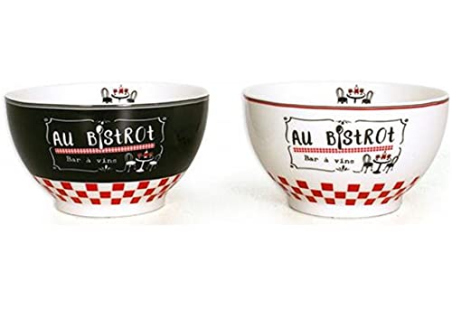 BARBACADO Duo de bols Bistrot, 2 bols pour petit-déjeuner, bol à soupe, bol bistrot de Paris, bol à damier