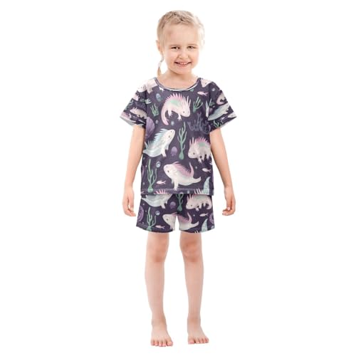 Pajama Sets Short Sleeve Aquatic Creatures Pattern Print Soft Cotton Summer Sleepwear 2 Piece PJS Size 5-14T4