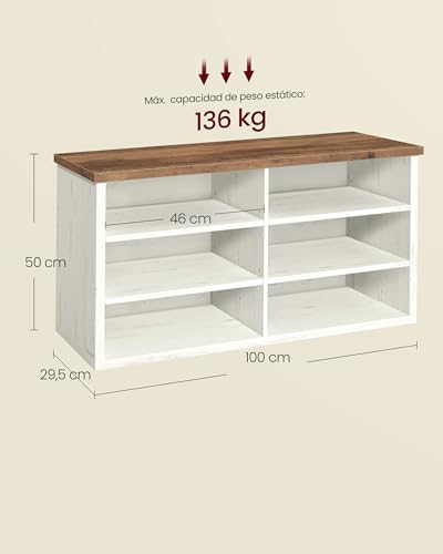 Variante de VASAGLE mueble zapatero recibidor Blanco Rústico y Marrón Miel