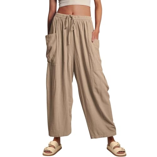 ZOCAVIA Women's Linen Wide Leg Pants Casual Loose Lightweigt Beach Palazzo Harem Pants Summer Trousers with Pockets