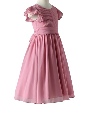 Flower Girls Dresses Junior Bridesmaids Little Girls Elegant Ruffle Chiffon Tea Length2