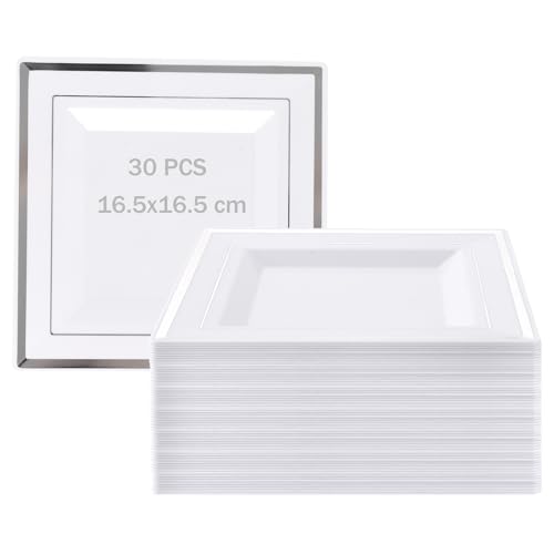 DAJAVE Weiß Plastik Teller Set 30 teilig 16,5cm, Dessertteller für...