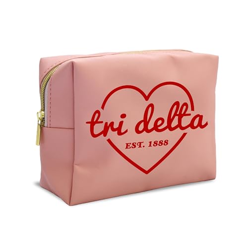 Sorority Shop Delta Delta Delta Makeup Bag - Multi-Purpose PU Leather, Water-Resistant Makeup travel bag with Licensed Design and Zipper Closure, Perfect Tri Delta Sorority Gifts for Women