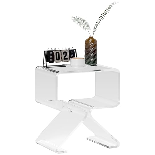 HOMCOM Tavolino Basso Geometrico a 2 Livelli con Gambe Triangolari, Tavolino da Salotto in Acrilico, 40x30x45 cm, Trasparente