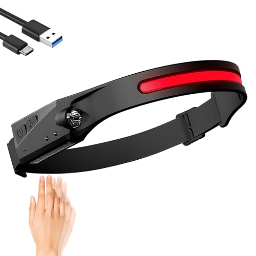 Dealeez Kopflampe Stirnlampe LED Wiederaufladbar mit Bewegungssensor - Stirnlampe weißes + rotes Licht USB C Headlamp - Ultraleicht & Wasserdicht -...