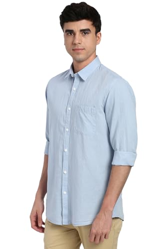 Image of Peter England Men's Solid Linen Blend Shirt Slim Fit| Casual Wear | Full Sleeves