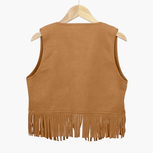 Girls Faux Suede Fringe Vest Sleeveless Boho Cowgirl Jacket 70s Hippie Western Tassel Cardigan for Kids Toddler2