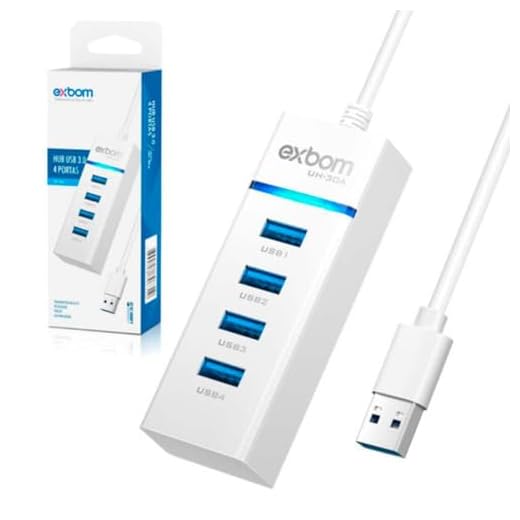 Hub USB 3.0 Extensor USB Com 4 Portas Led Indicador até 5.0 Gbps Alta Velocidade – Exbom/Knup - BCO