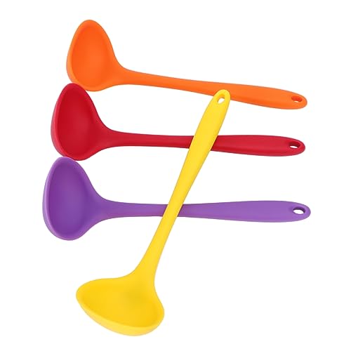 Unomor 4pcs Colorful Silicone Soup Spoons Non-stick Kitchen Tool Set Heat Resistant Translucent Ladles Random