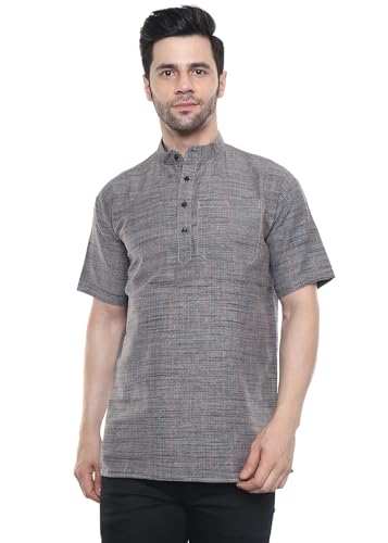 Image of Khadie Cotton Blend Solid Casual Regular Fit Mandarin /Chinese Collor Short Kurta for Men