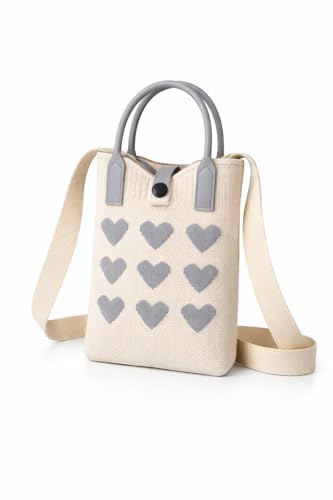 Mini Bolsa Transversal para Celular Feminina em Poliéster Estilo Tricô com Alça Ajustável, Bolsa Porta Celular Compacta para Passeio, Viagem e Dia a Dia (Branco)