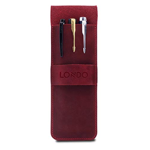 Image of Londo Genuine Leather Pen and Pencil Case with Tuck in Flap, Stationery Bag