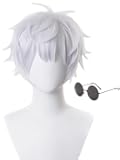 Black Glasses and Off-White Plush Wig for Gojo Satoru Cosplay Halloween Costume Party Wig