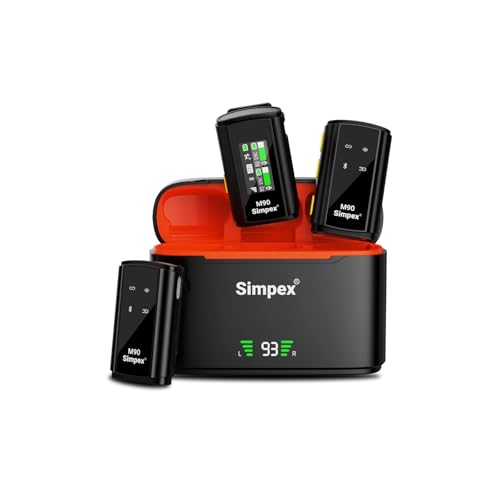 Image of Simpex (M-90 2-in-1 Wireless Microphone with TFT Card Recording & 360 Sound Capture, 100m Range, 2.4 GHz RF, 9Hrs Run Time, Noise Cancellation, Plug & amp; Play, Compatible with Android, iOS, DSLR