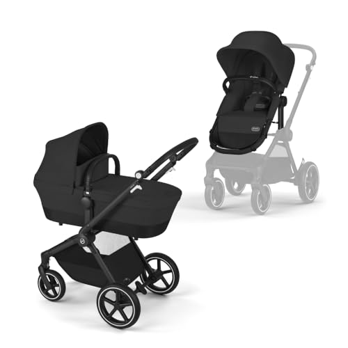 Image of Cybex EOS 2-in-1 Stroller - Bassinet Stroller Converts to Toddler Stroller with One-Hand Recline - Bassinet and Toddler Seat Included, Reversible & Travel System Ready, Moon Black