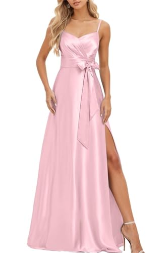 Robe de demoiselle d'honneur satinée haut de gamme à bretelles fines DSJ075