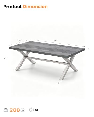 Image of Aluminum Outdoor Coffee Table, Never Rusts Rectangle Patio Coffee Table with Resin Tabletop, Aluminum Outdoor Furniture Coffee Table for Patio, Poolside, Garden, Balcony, White Oak