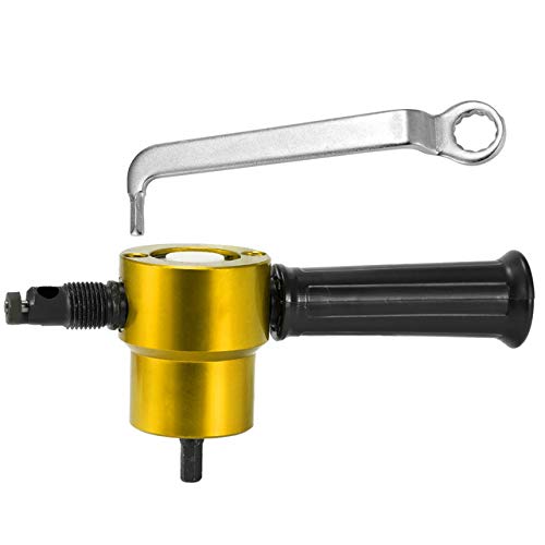Toolstar Gold Metal Nibbler Cutter, 360 Degree Double Head Nibble Metal Cutting Sheet Nibbler Saw Cutter Adjustable Drill Attachment Power Tool (Gold)