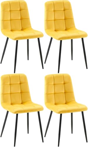 CLP Lot de 4 chaises de Salle à Manger Antibes I Chaises de Cuisine garnies de Velours I avec Protections de Sol, Couleur:Jaune