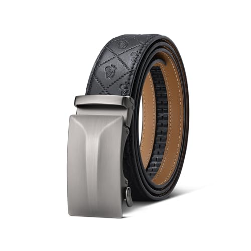 VANNANBA Men's Belt,Ratchet Slide Belts for Men Fashion Leather 1 3/8