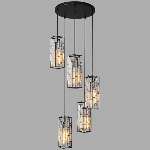 Image of Black Pendant Lighting Modern Pendant Light, Mini Crystal Chandeliers,Adjustable Pendant Light Fixture for Kitchen Island Dinning Room Bedroom (5 Light)