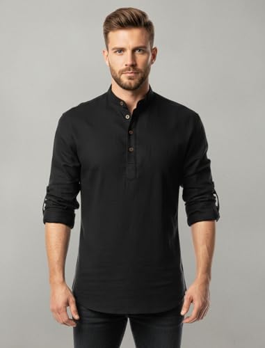 Image of FINIVO FASHION Combo of Men's Cotton Blend Solid Regular Fit Full Sleeve Straight Short Kurta Shirt, Casual and Formal Wear